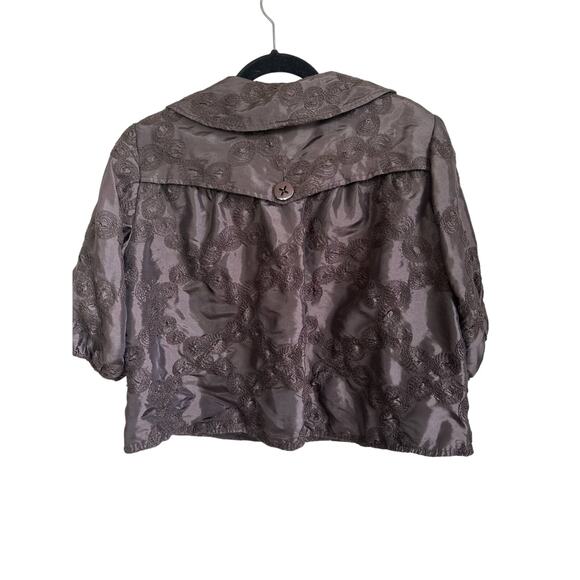 J’ENVIE New York Brown Cropped Jackert With Floral Jacquard Pattern Sz. 10 - Picture 4 of 6